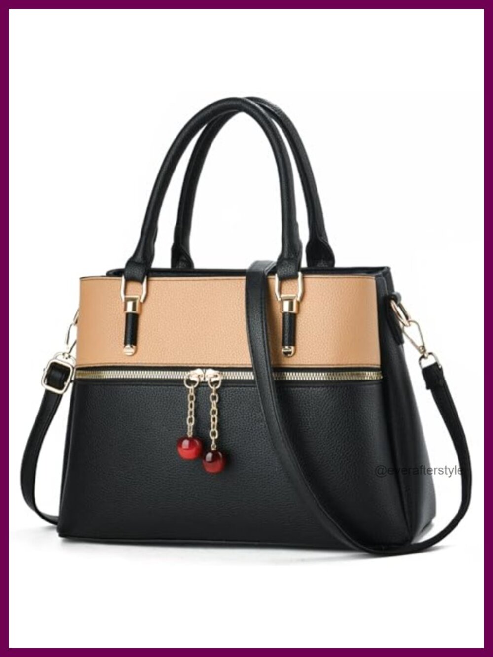 Dual-tone Leather Tote Bag - 3 Zip Compartments, Satchel Purse with Crossbody